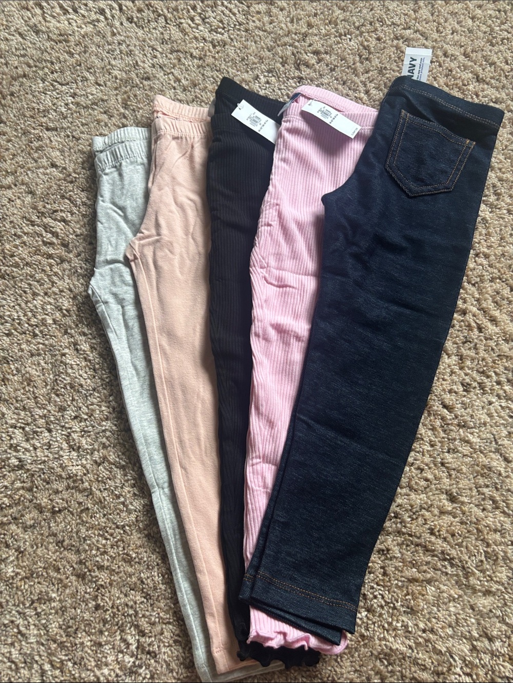 Old Navy Girls' Leggings Pack - Gray, Blush, Black, Pink, Faux Jean
